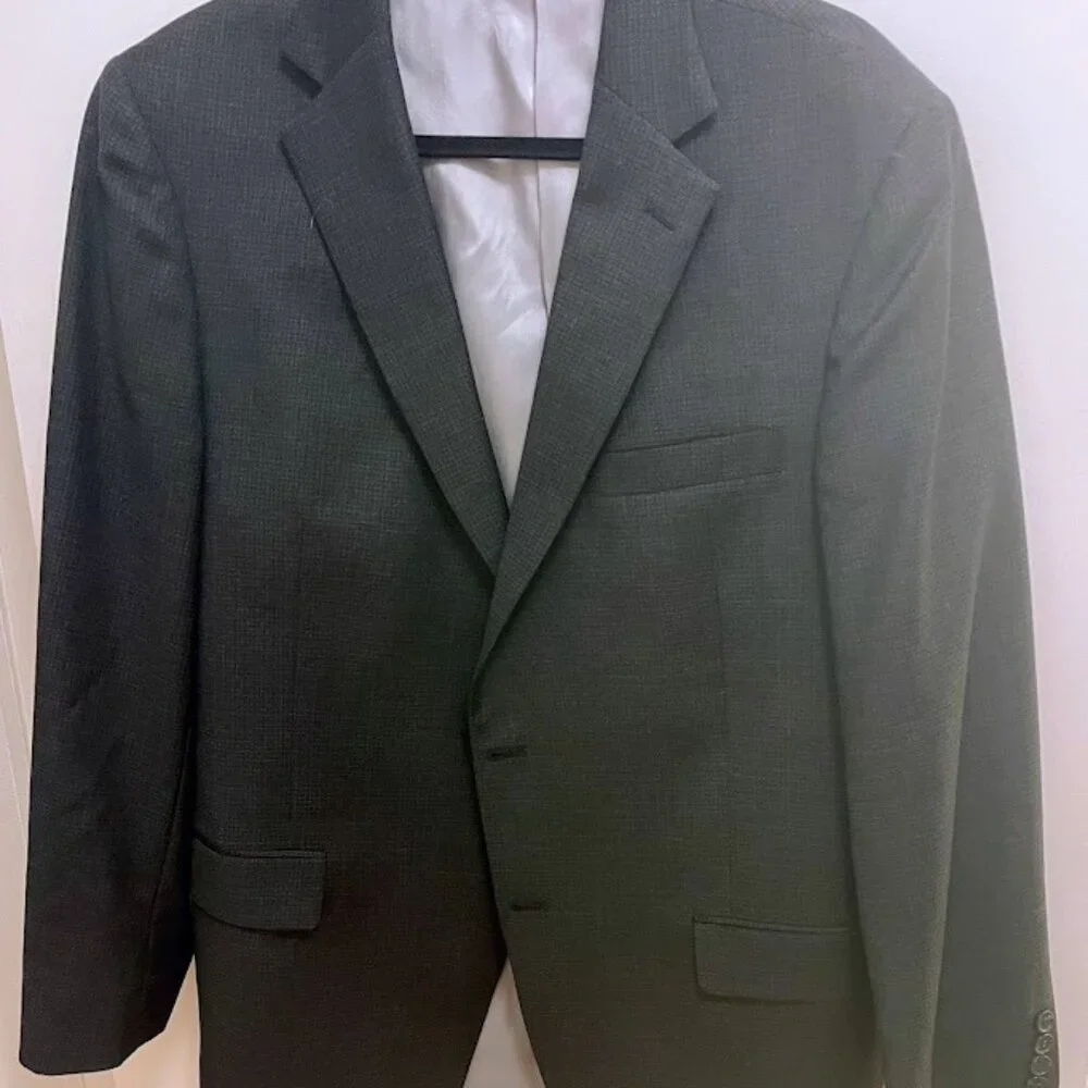 Hart Schaffner Marx Gray Plaid Australian Wool Suit Coat Pants 44R Formal Work